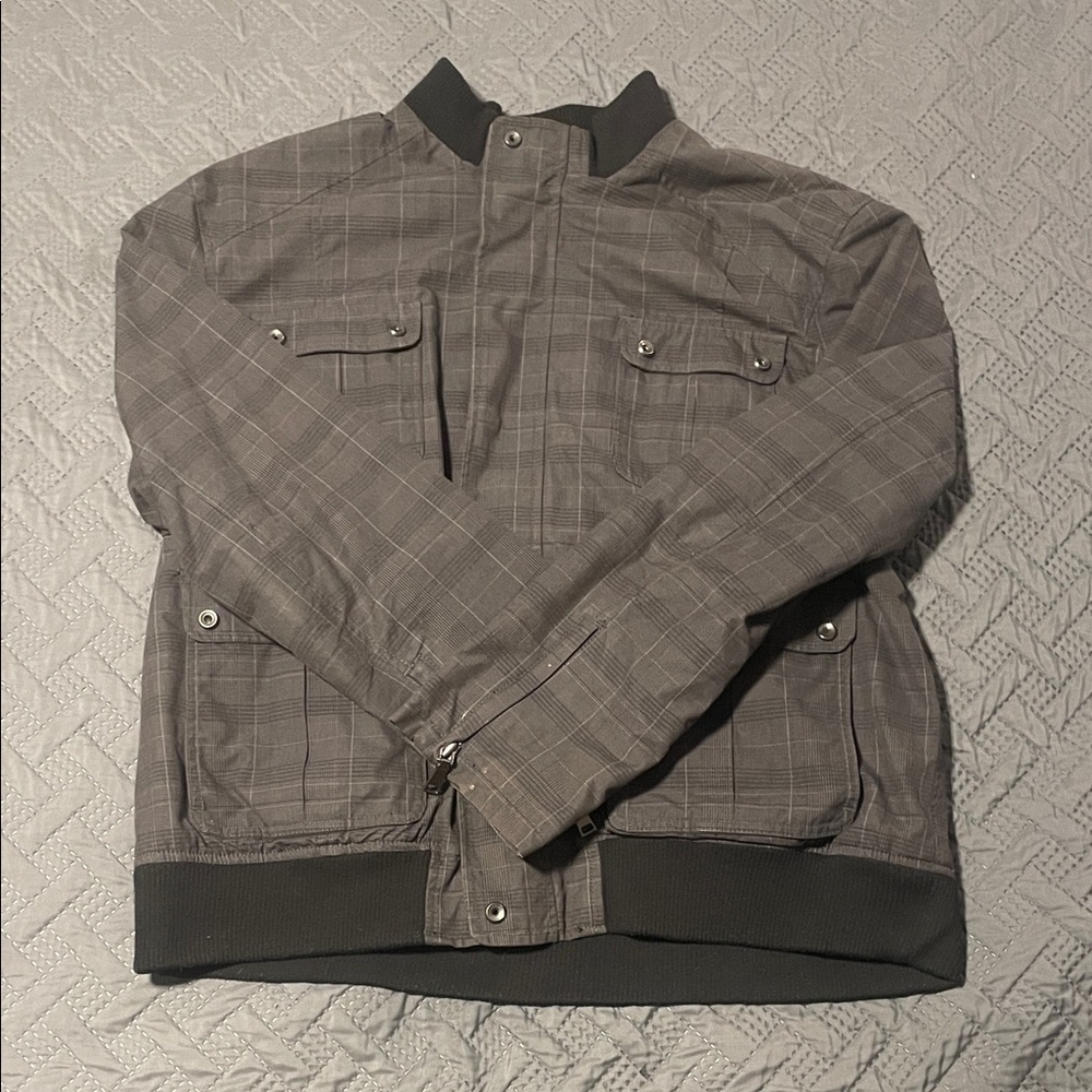 INC International Concepts Men's Charcoal Plaid Bomber Jacket